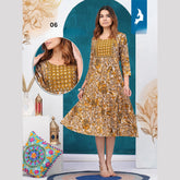 Mustard Yellow Reyon Print Umbrella Kurti